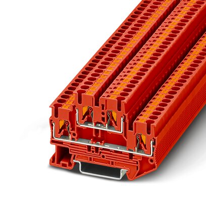 Phoenix Contact Multi-Level Terminal Block; PTTB 2.5 RD ; 20A; 600V; 1-Level; #26 - #12; Push-In Connection; Red